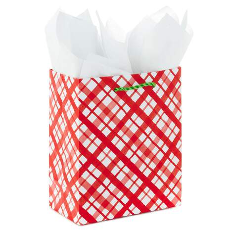 6" Red and White Plaid Gift Bag With Tissue, , large