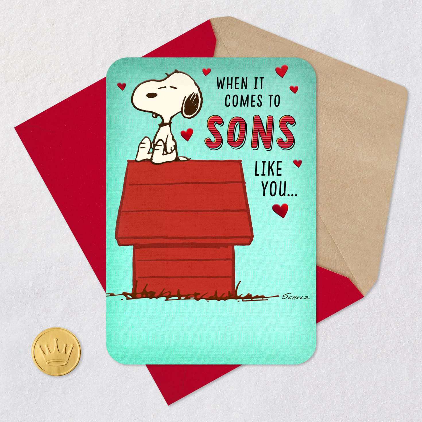 Peanuts Snoopy Valentine's Day Card for Son Card Front with Envelope and Gold Seal image number 5