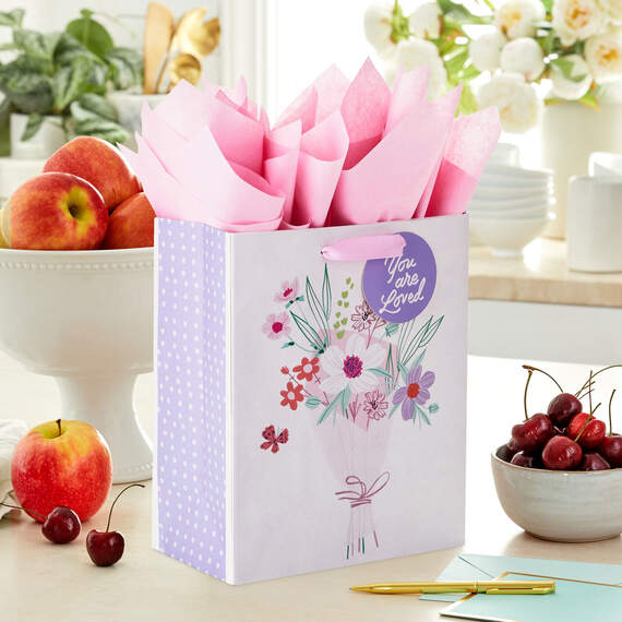9.6" Fresh Flower Bouquet Medium Gift Bag With Tissue Paper, , large image number 2