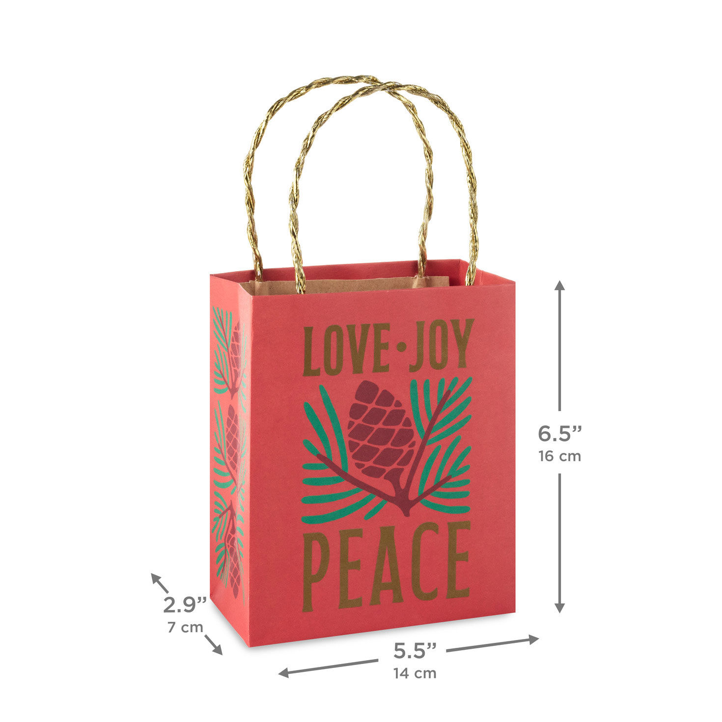 Modern Pinecone on Red Christmas Gift Bag measurement image number 3