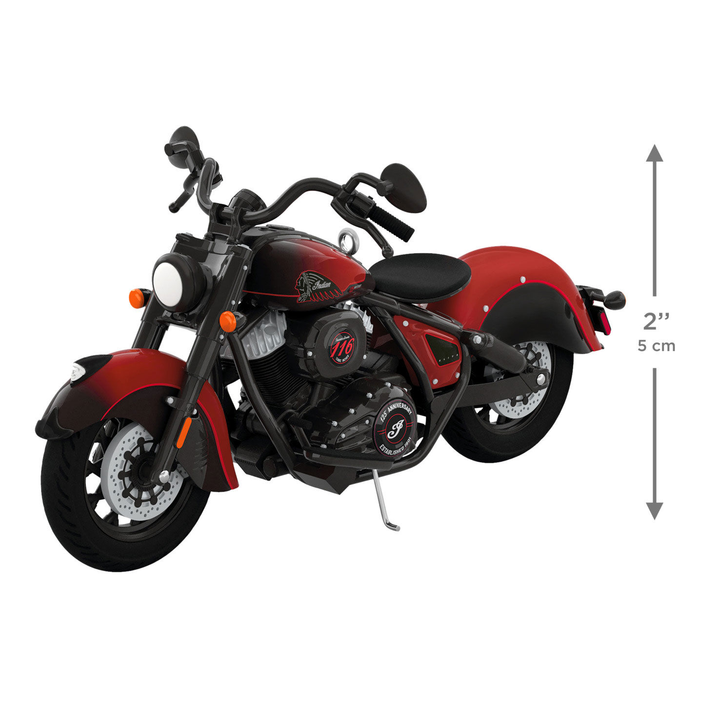 Red Black Indian Motorcycle Keepsake Ornament measurement image number 3