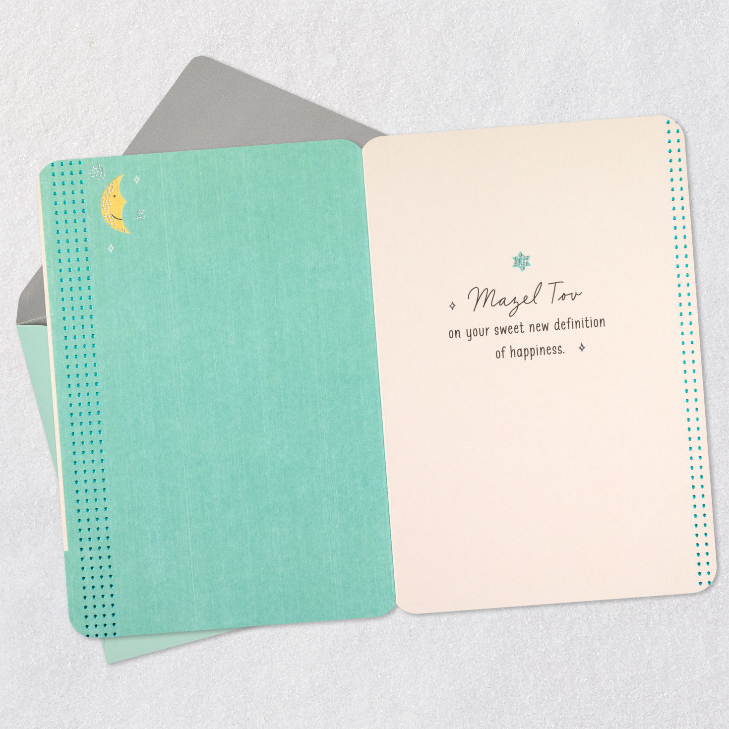 Newborn Icons in Heart Jewish New Baby Card Open card with envelope image number 3