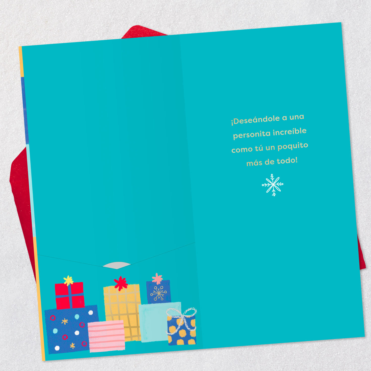 Holiday Icon Color Blocks Christmas Card in Spanish Open card with envelope image number 3