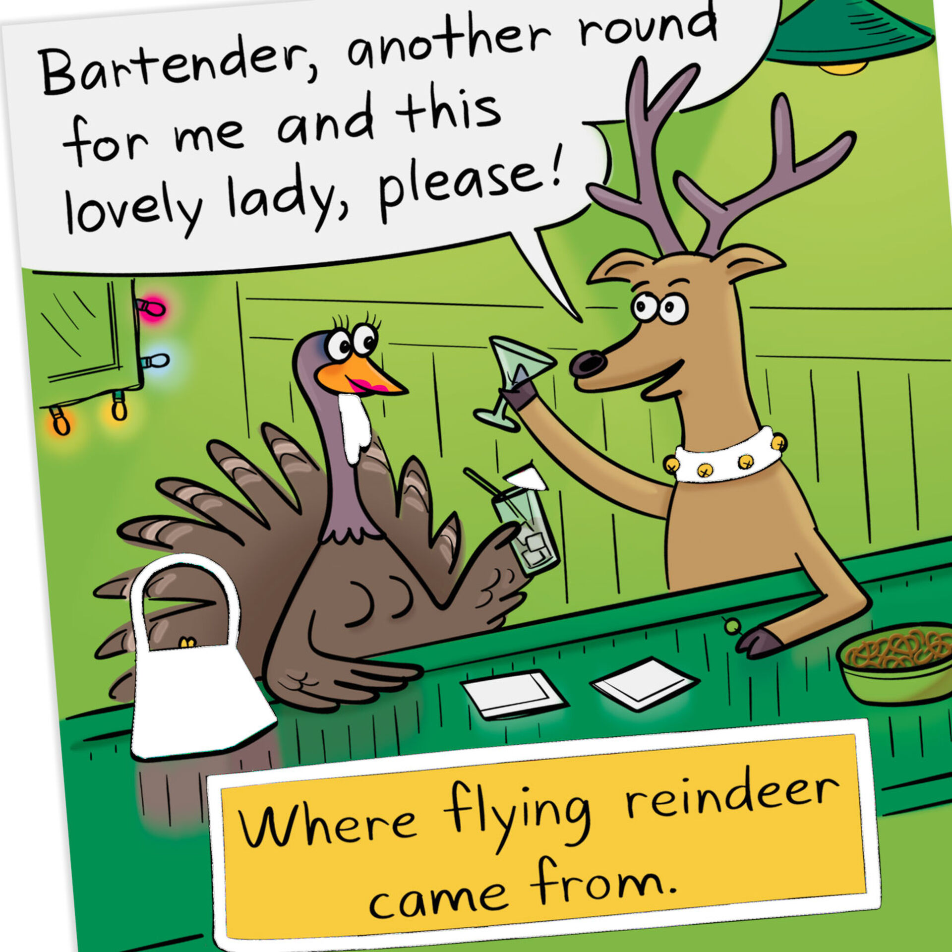 Flying Reindeer Origin Story Funny Christmas Card Greeting Cards