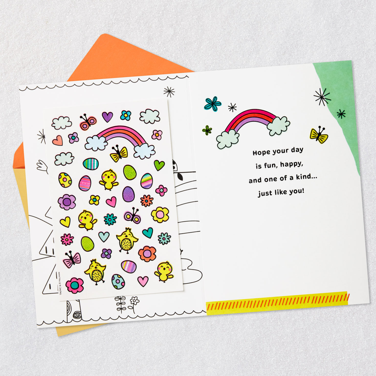 Bunny Coloring Activity Easter Card With Stickers Open card with envelope image number 2