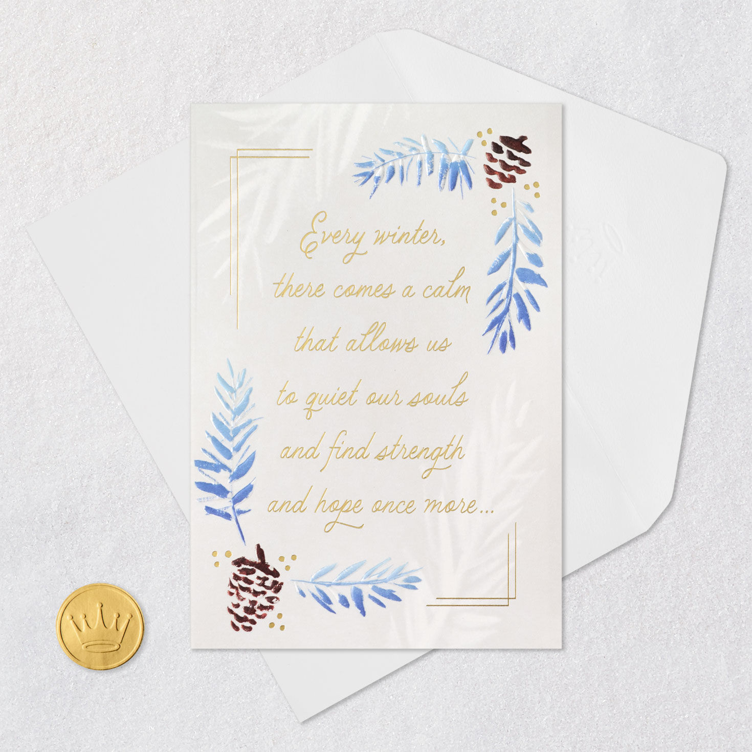 Pine Cones Difficult Time Christmas Card Card Front with Envelope and Gold Seal image number 6