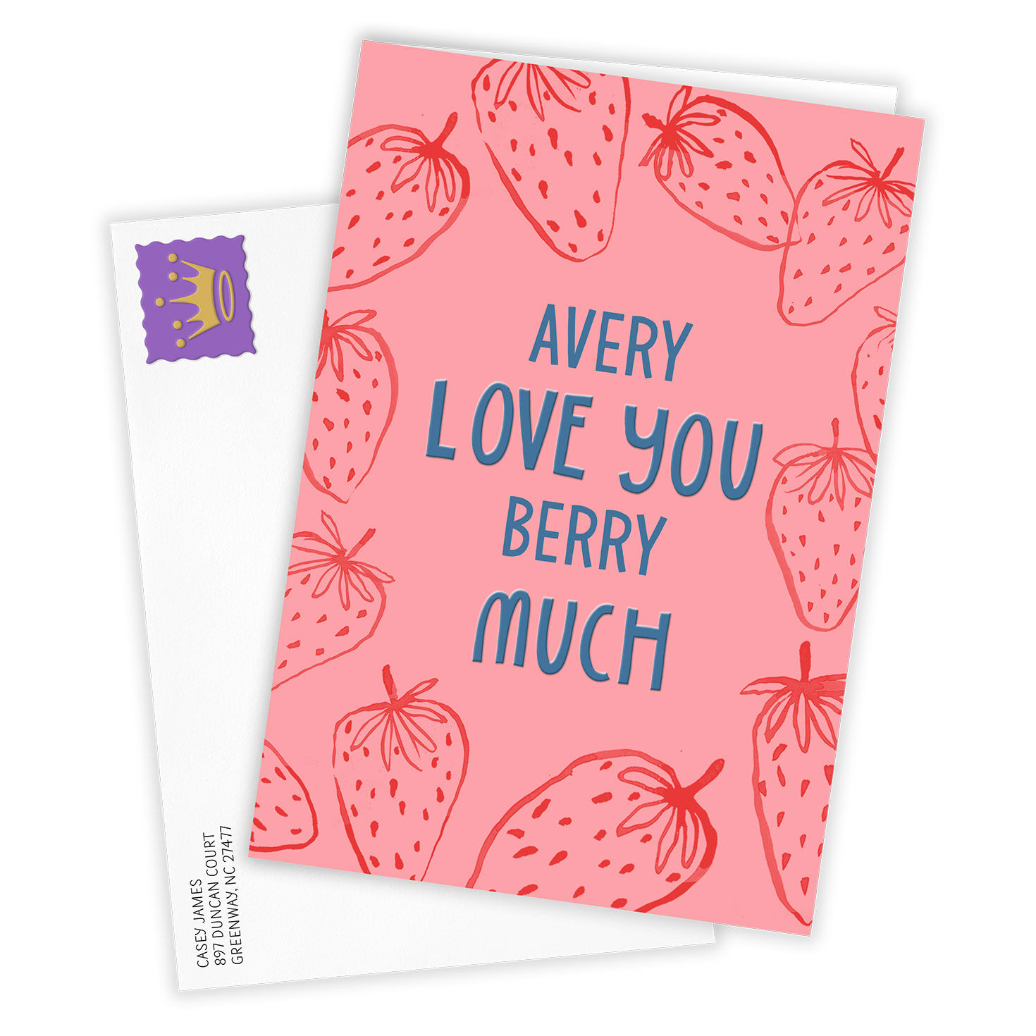 Strawberries Drawings Personalized Love Card Card Front with Envelope image number 2