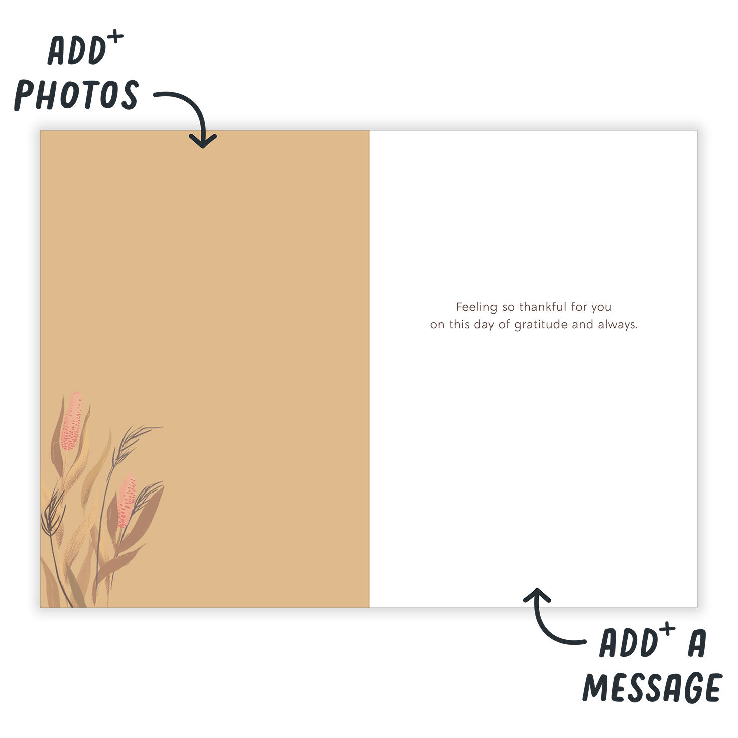 Pumpkin With Turkey Personalized Thanksgiving Card Open Card indicating personalization image number 3