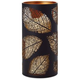 Lasered Leaf Candle Holder With Flameless Pillar Candle, 7", Lasered Leaf Candle Holder With Flameless Pillar Candle, 7", , large