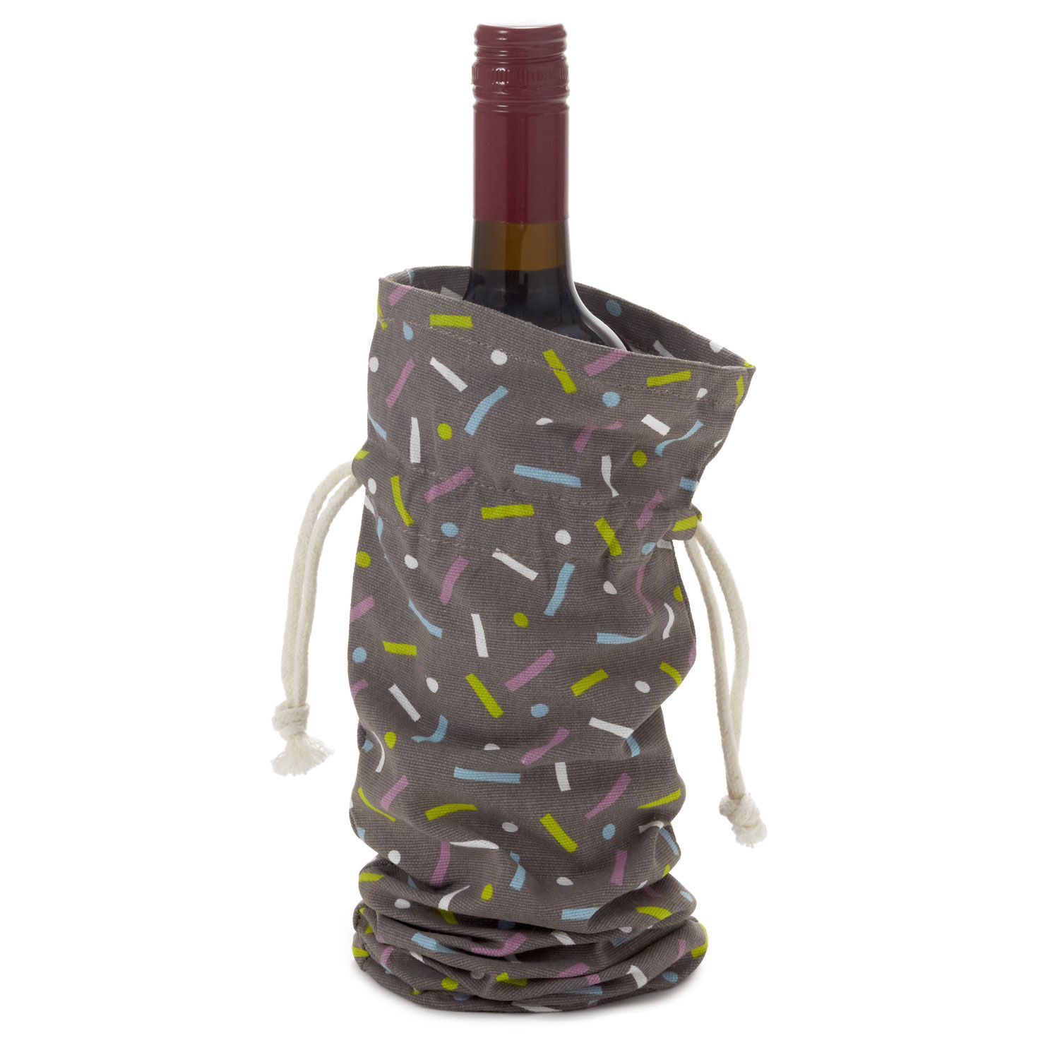 Confetti on Black Fabric Wine Gift Bag with bottle image number 6