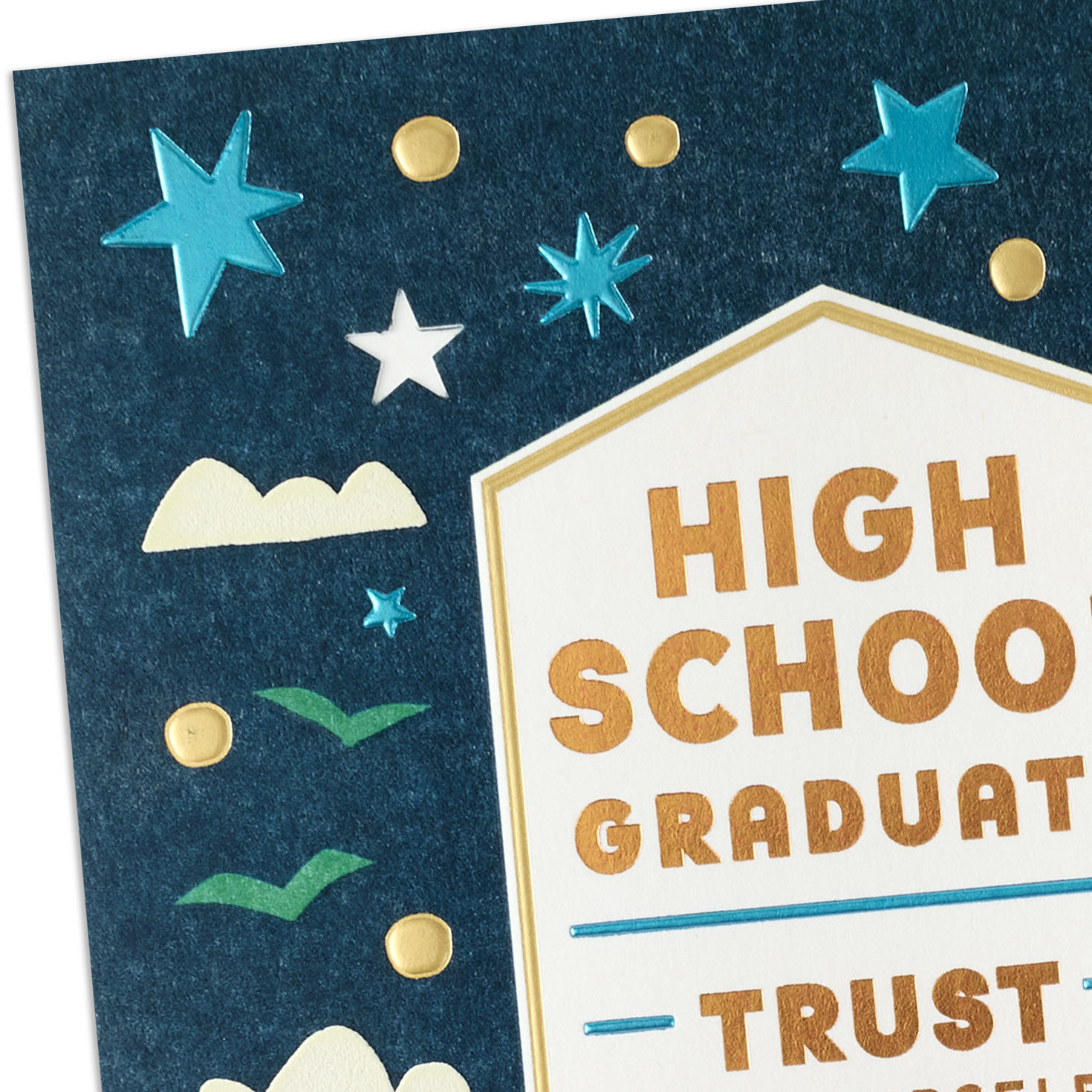 Blue, Green and Gold Abstract Nature High School Graduation Card Card Front Detail image number 5