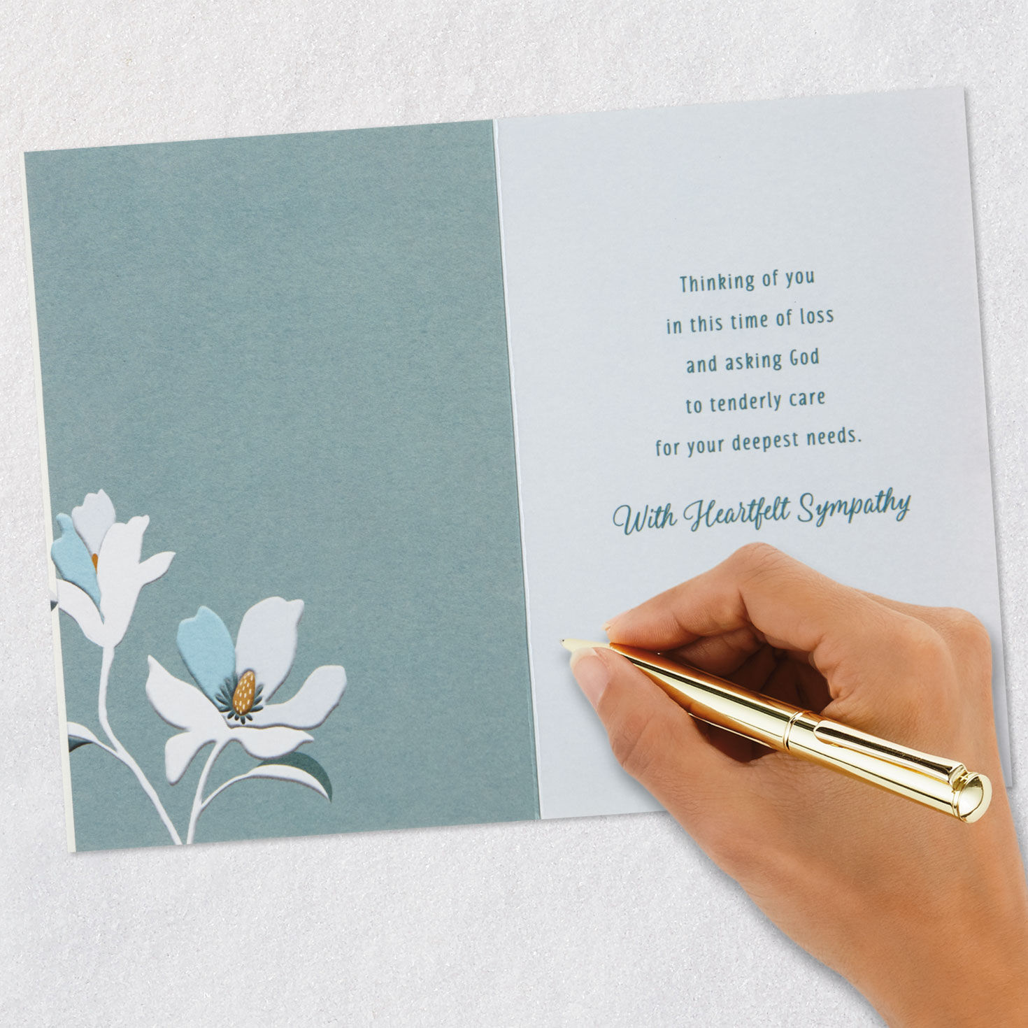 Lilies on Blue Christian Sympathy Card From All signing card image number 6