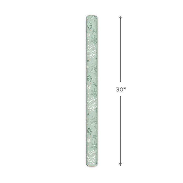 Snowflakes on Sage Wrapping Paper Roll Measurement image number 5