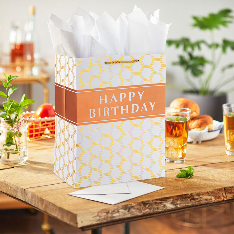 Happy Birthday Hexagons Large Gift Bag In use image number 2