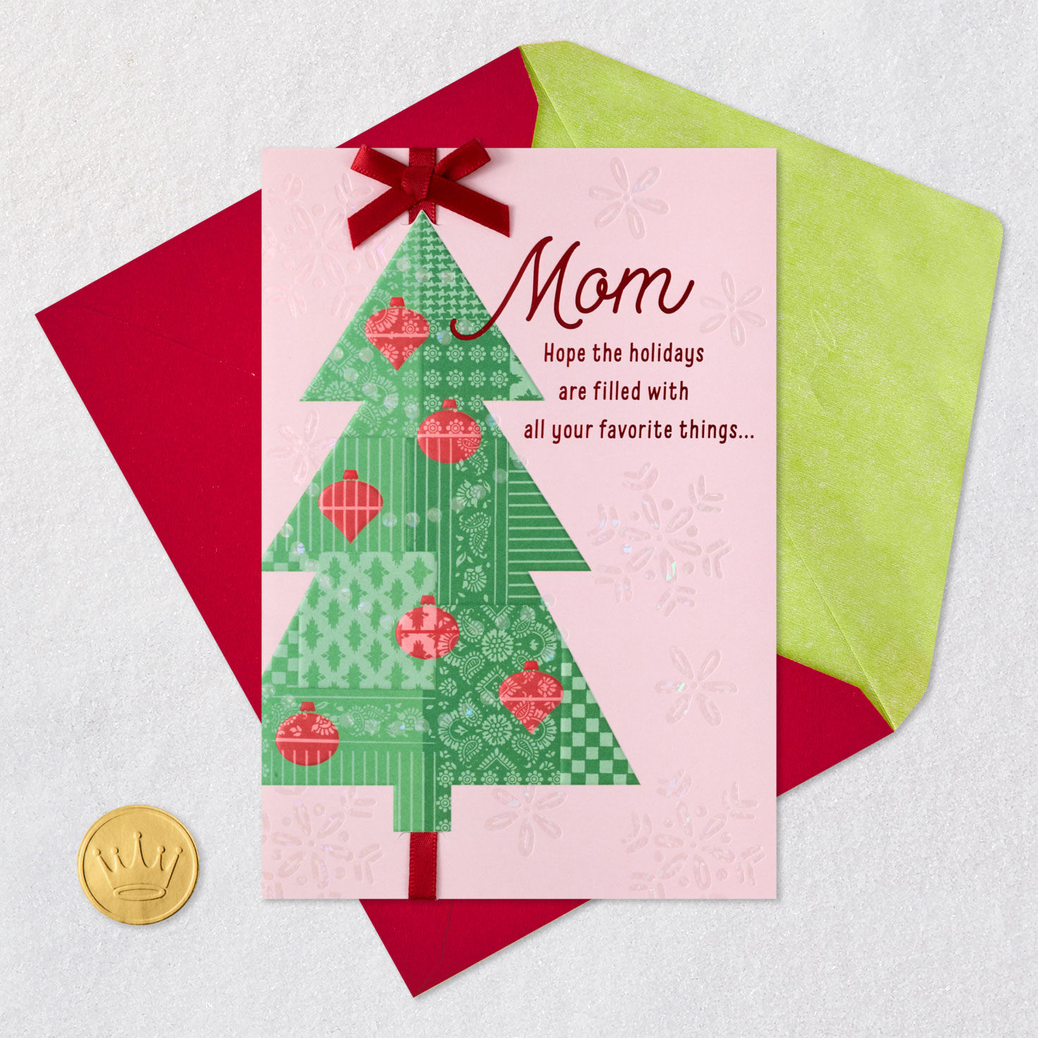 Patchwork Quilt Holiday Tree Mom Christmas Card Card Front with Envelope and Gold Seal image number 6