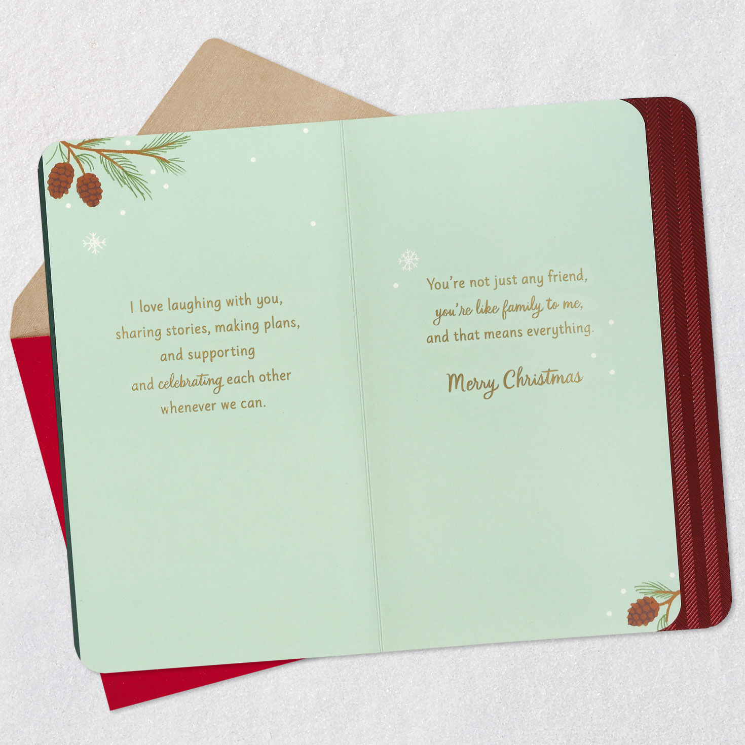 Bird and Mittens on Tree Friend Christmas Card Open card with envelope image number 4
