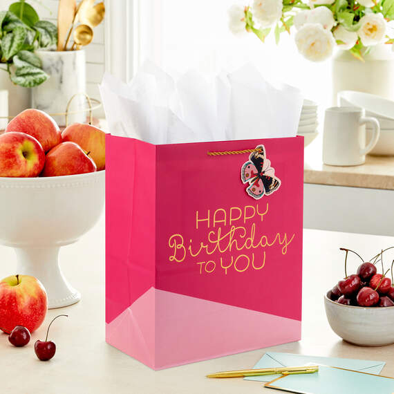 13" Happy Birthday on Pink Large Gift Bag, , large image number 2