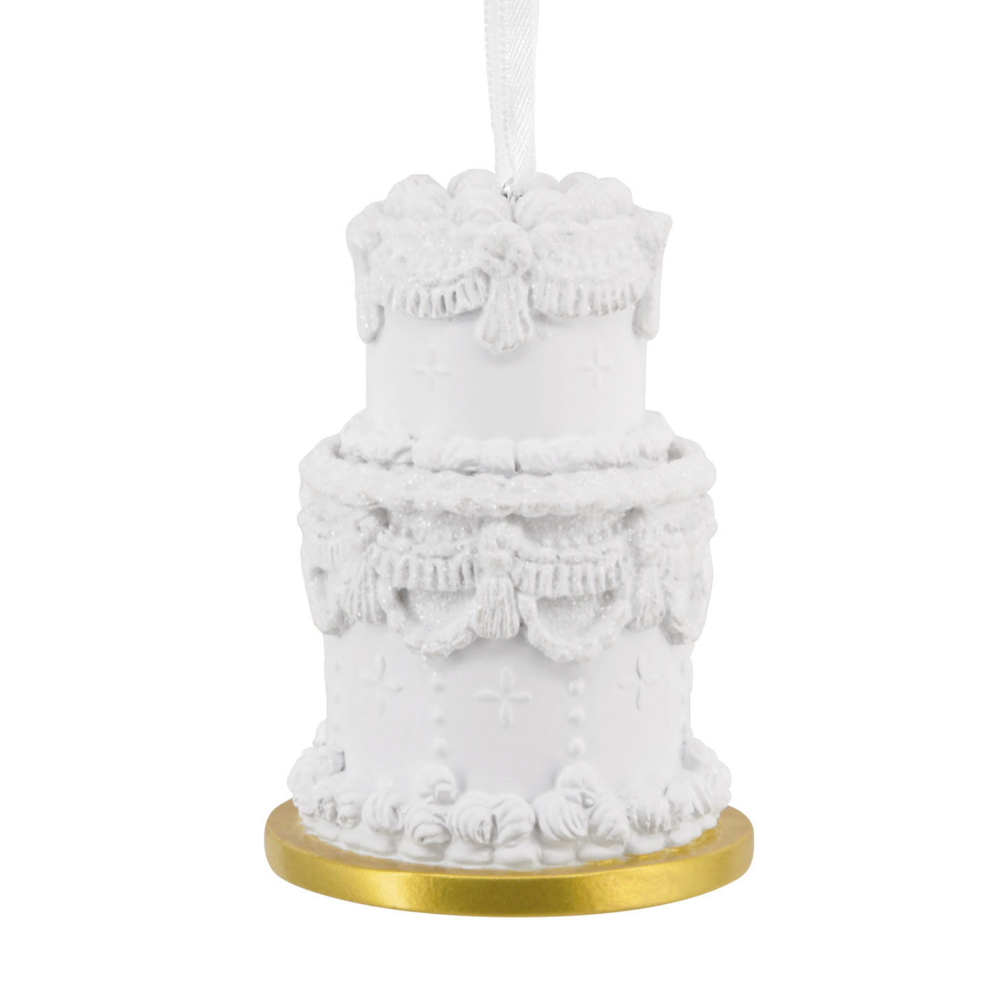 Fancy White Wedding Cake 2025 Christmas Ornament Back image number 6