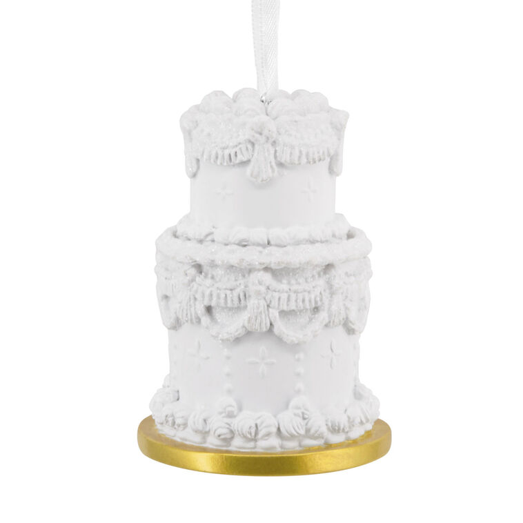 Fancy White Wedding Cake 2025 Christmas Ornament Back image number 6