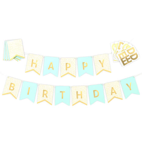 Customizable Aqua and Gold Dots Party Banner Kit, , large