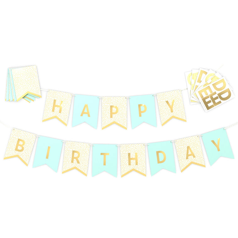 Customizable Aqua and Gold Dots Party Banner Kit