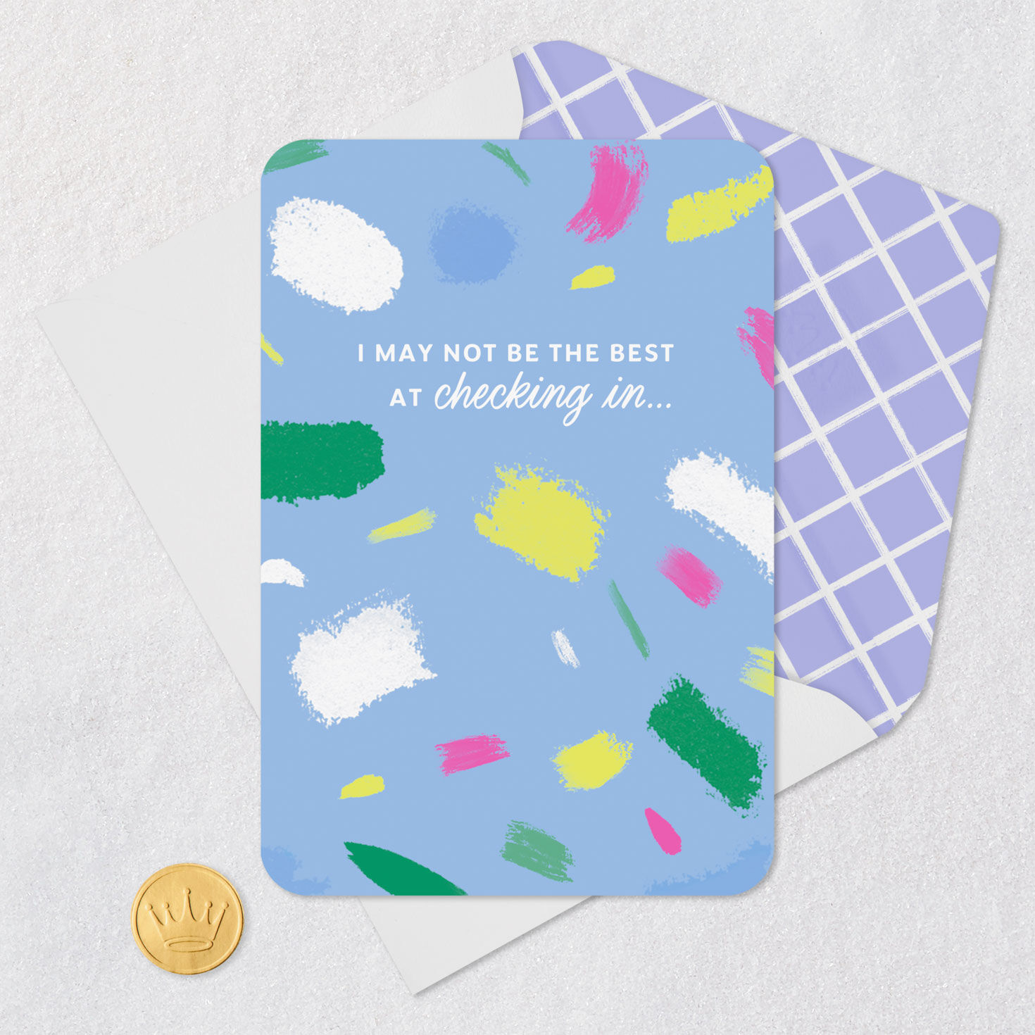 Colorful Brushstrokes Thinking of You Card Card Front with Envelope and Gold Seal image number 5