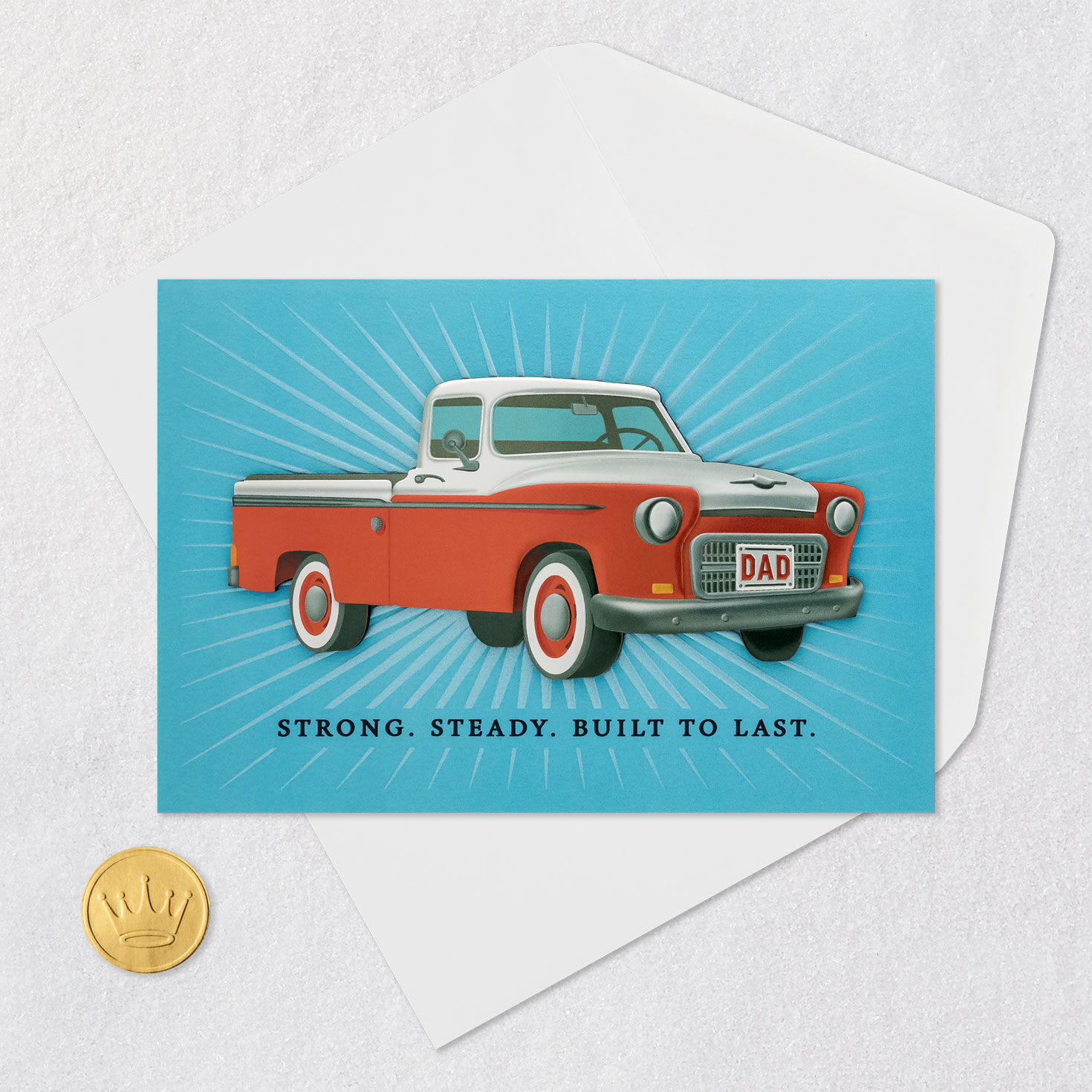 Vintage Red Pickup Truck Dad Father's Day Card Card Front with Envelope and Gold Seal image number 5
