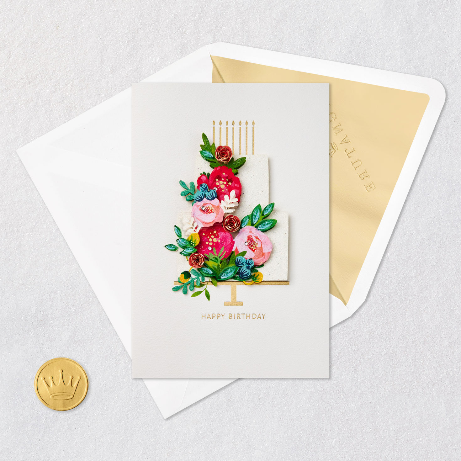 Floral Tiered Cake Birthday Card Card Front with Envelope and Gold Seal image number 5