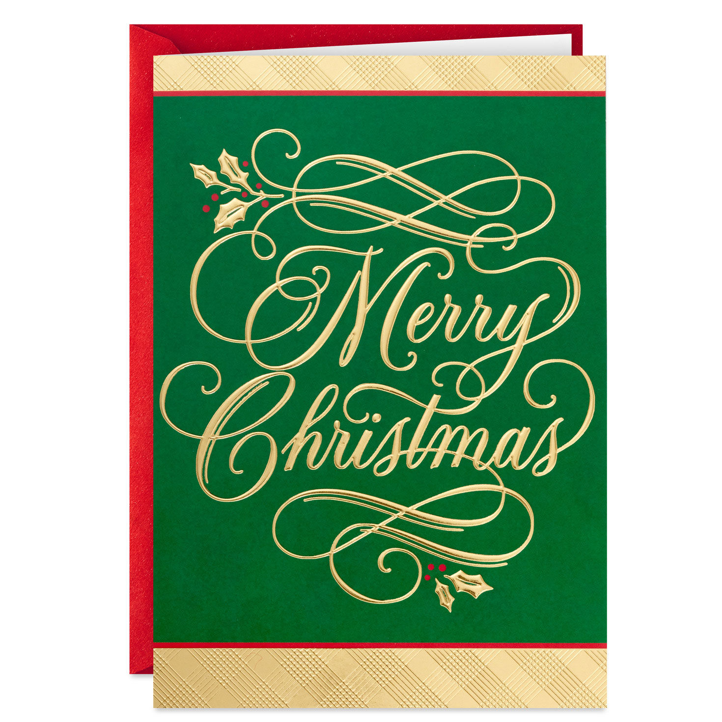 Gold and Green Boxed Christmas Cards Bulk Pack card front image number 2