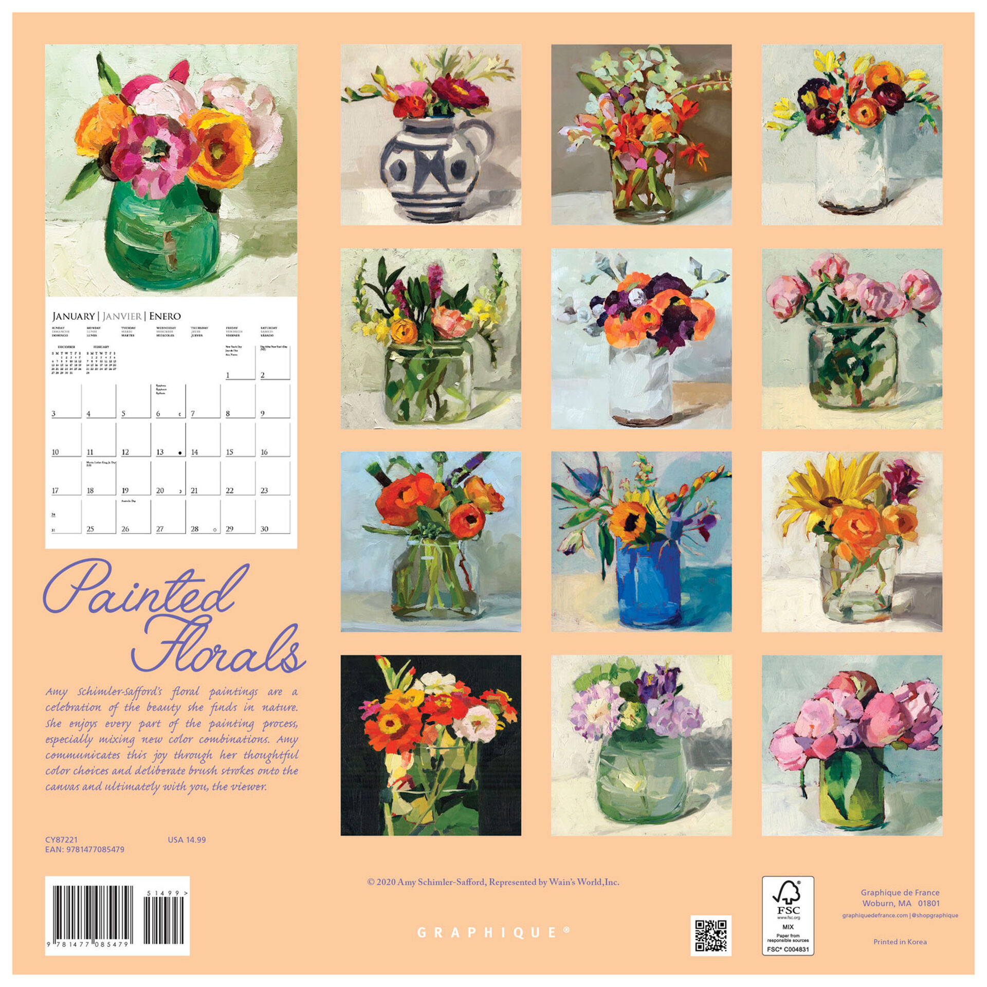 Painted Florals 2021 Wall Calendar, 16Month Calendars & Planners