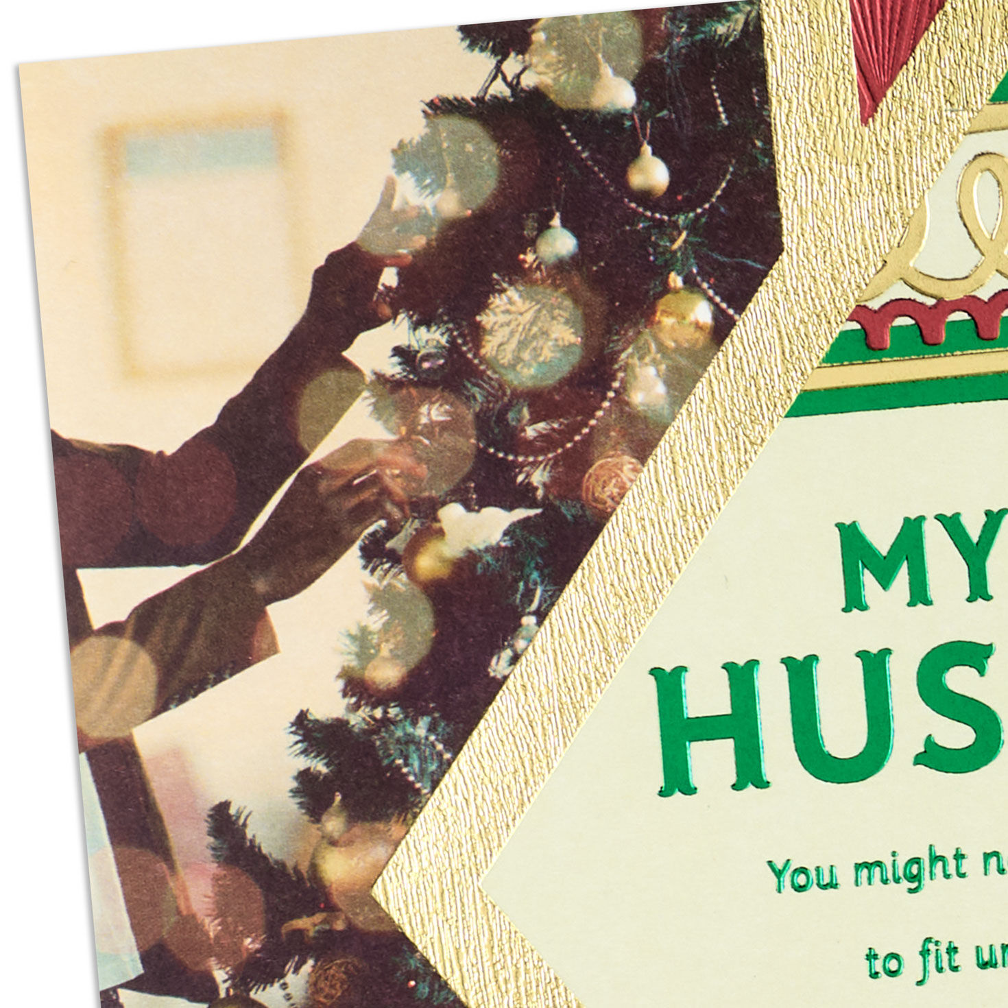Gold and Burgundy Christmas Card for Husband Card Front Detail image number 5