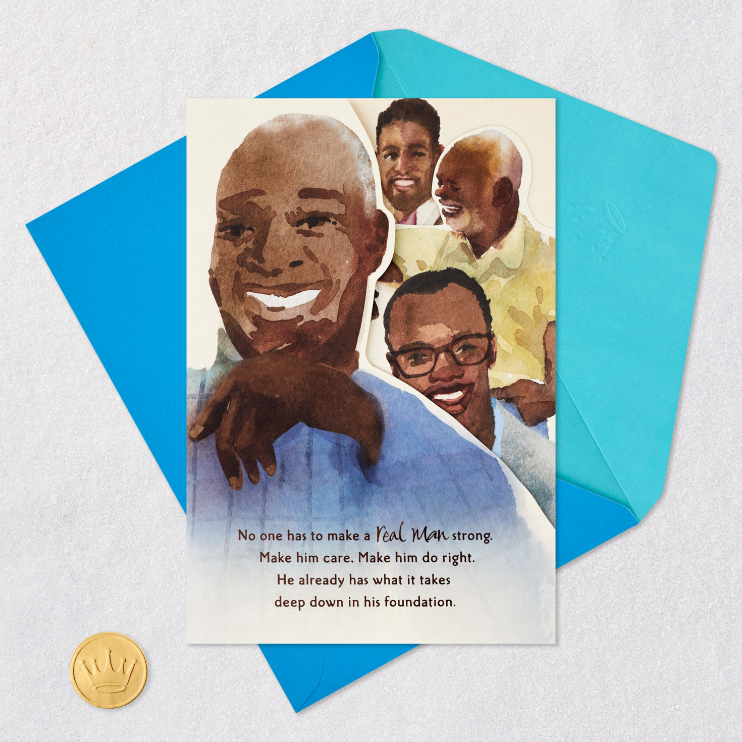 Black Men Watercolor Portraits Father's Day Card Card Front with Envelope and Gold Seal image number 6
