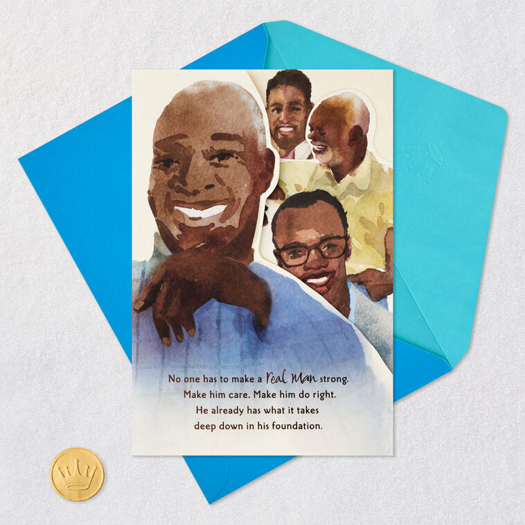 Black Men Watercolor Portraits Father's Day Card Card Front with Envelope and Gold Seal image number 6