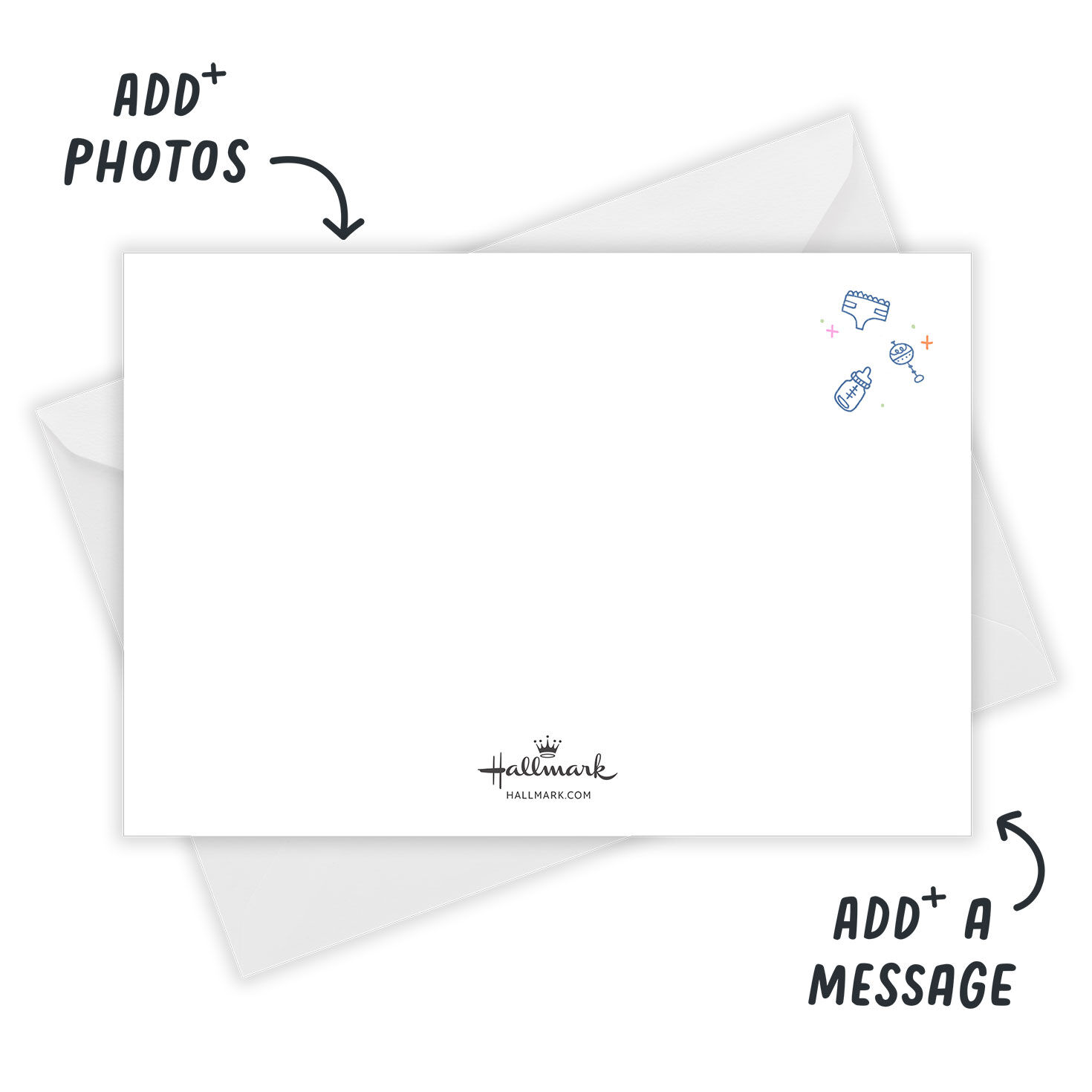 Casual Colored Letters Personalized Baby Announcement Card back with Envelope indicating personalization image number 3