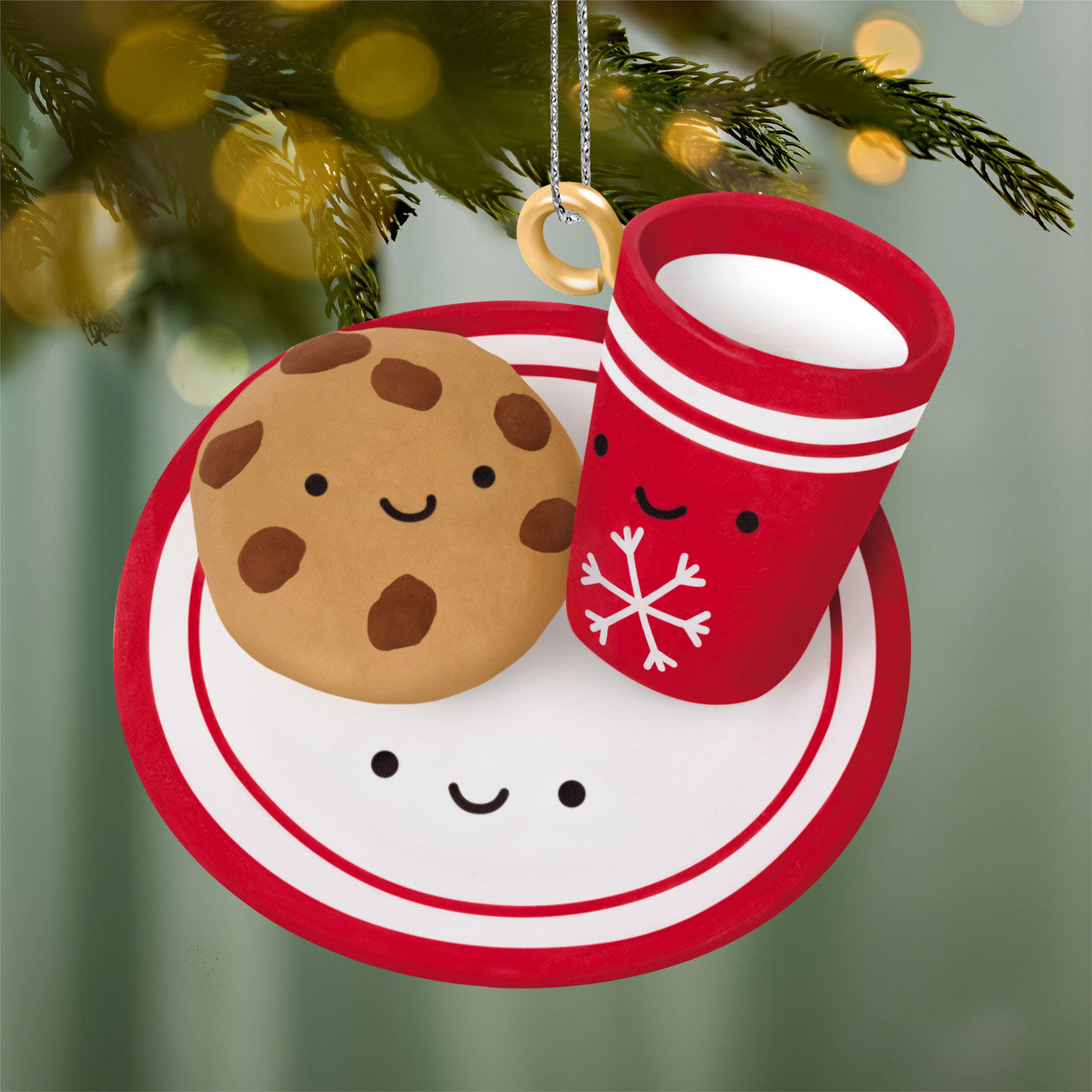 Milk Cookies on Plate Keepsake Ornament hanging on tree image number 2