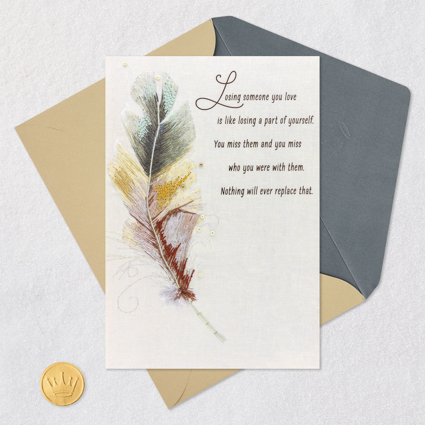 Colorful Feather Sympathy Card Card Front with Envelope and Gold Seal image number 6
