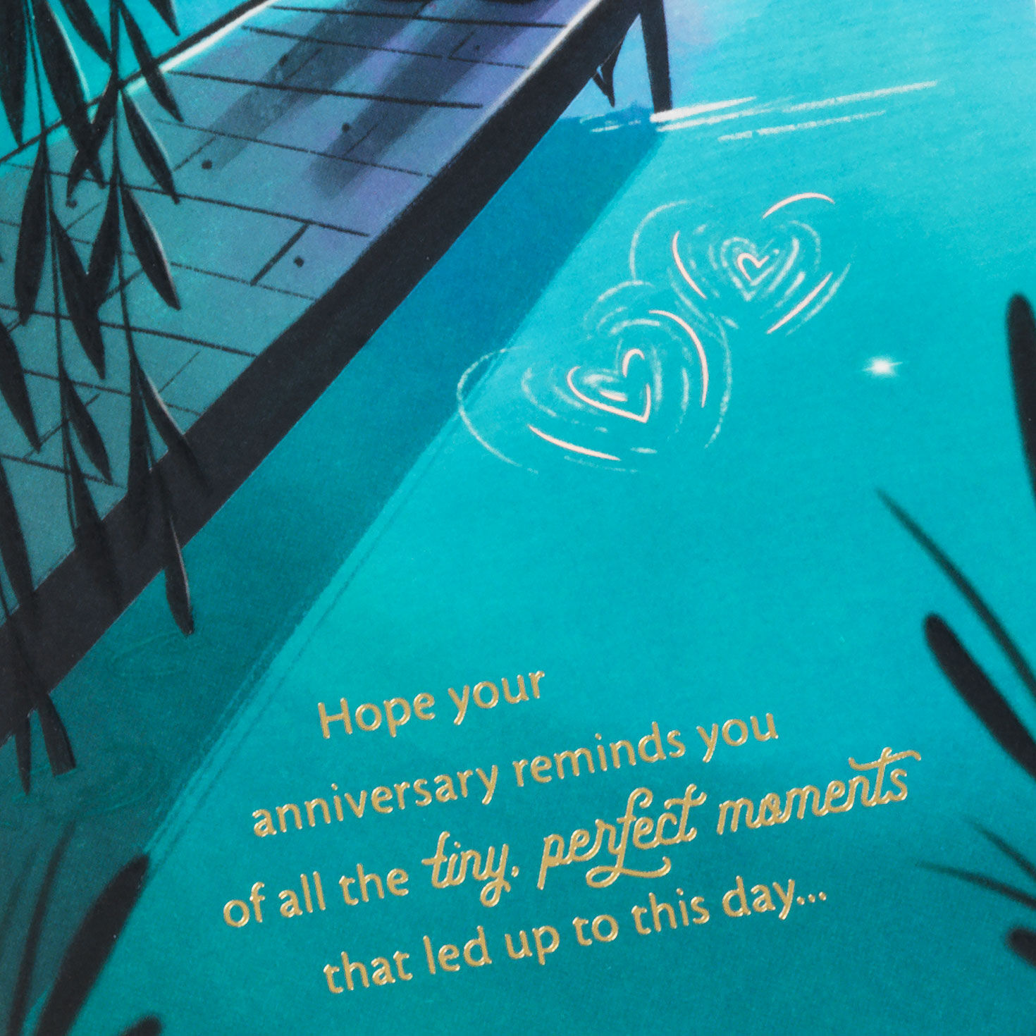 Couple Sitting on Pier at Night Your Anniversary Card Card Front Detail image number 5