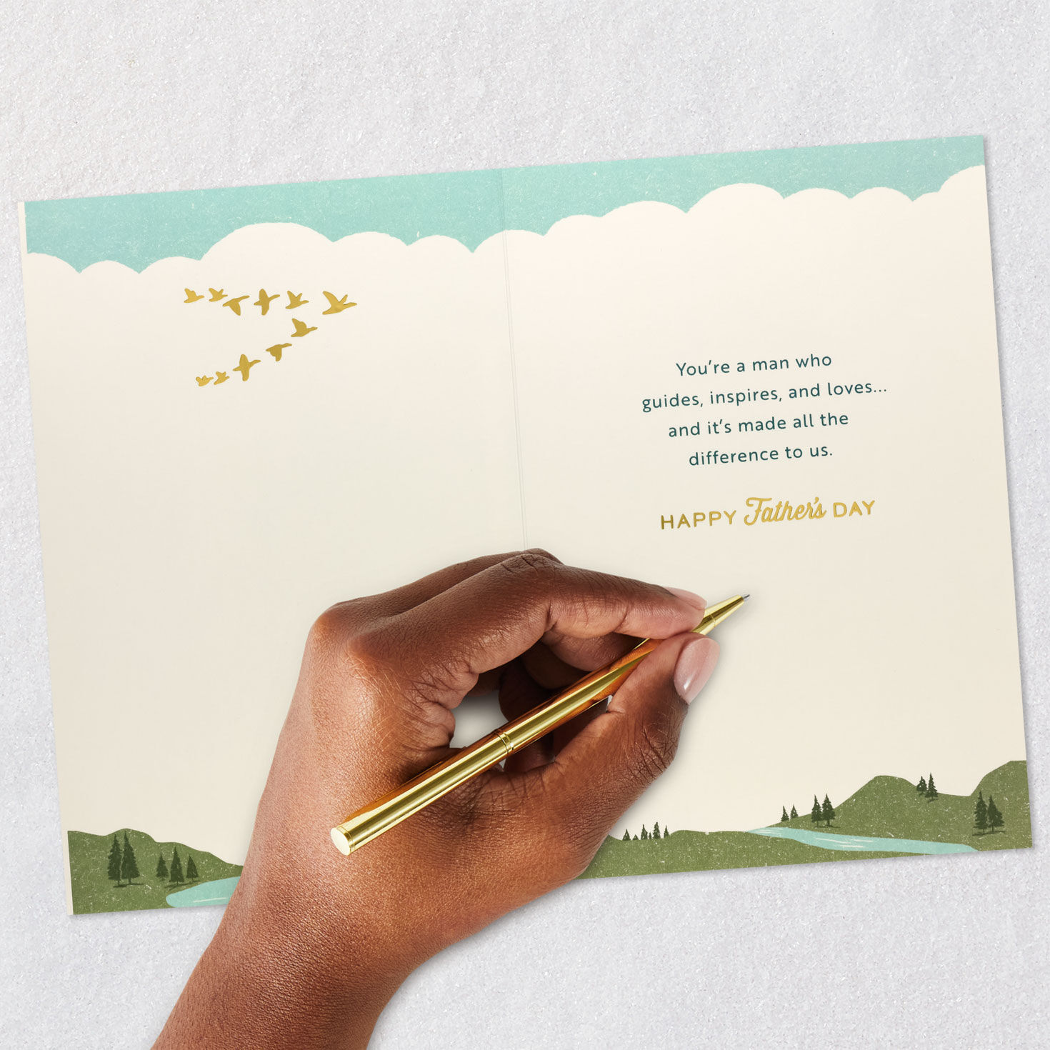 Duck Flying Over Pond Dad Father's Day Card From All signing card image number 6