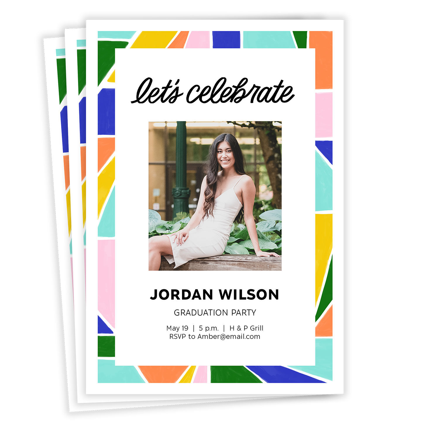 Colorful Geometric Border Flat Graduation Party Invitation ...