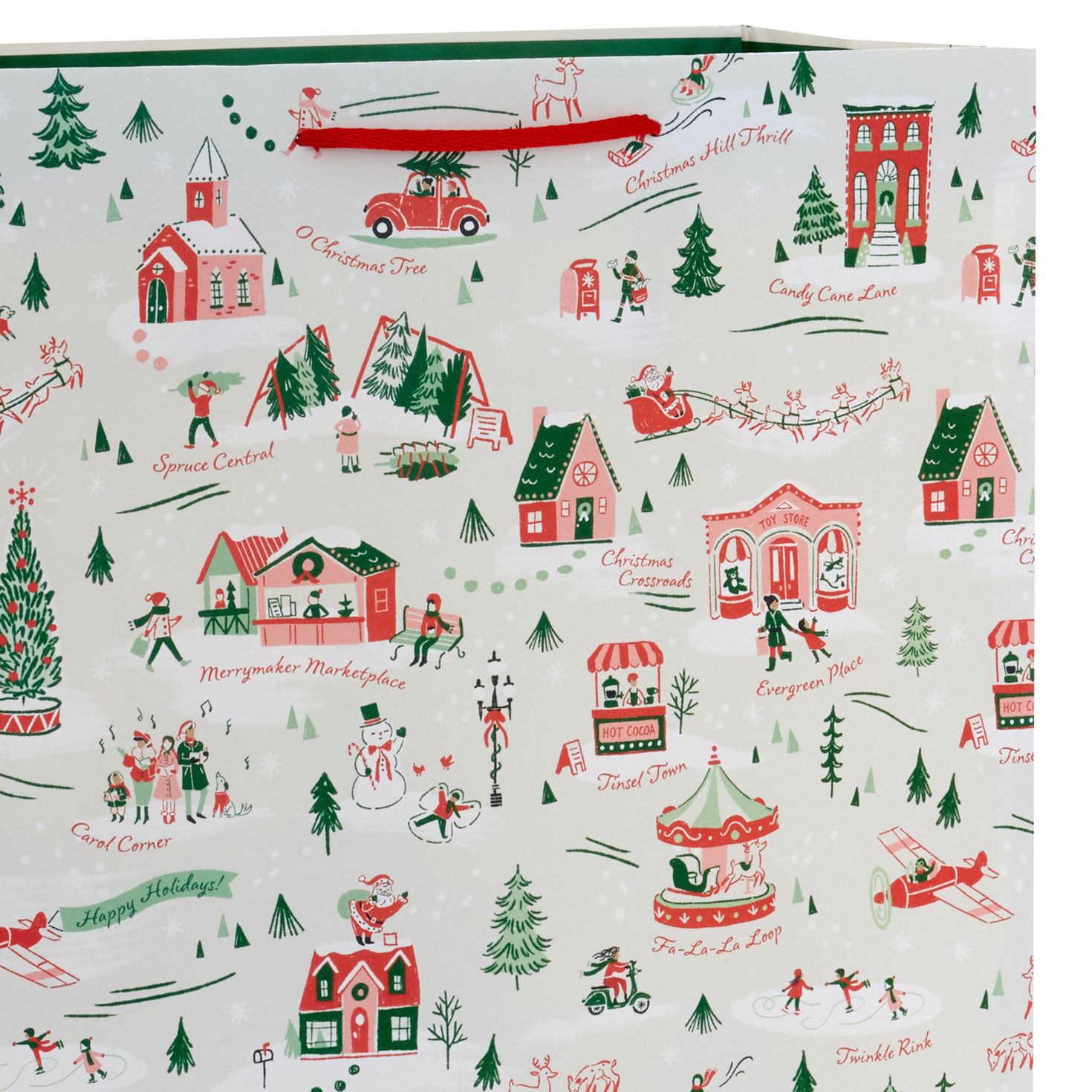Festive Holiday Toile Jumbo Christmas Gift Bag Handle Detail image number 4