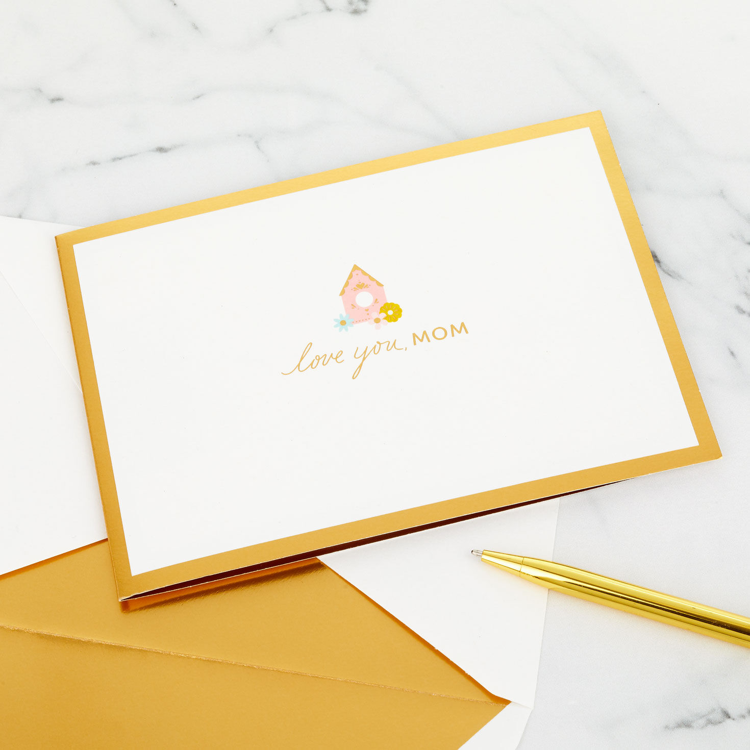 Birdhouse 3D Pop-Up Mother's Day Card for Mom card front with gold pen image number 7