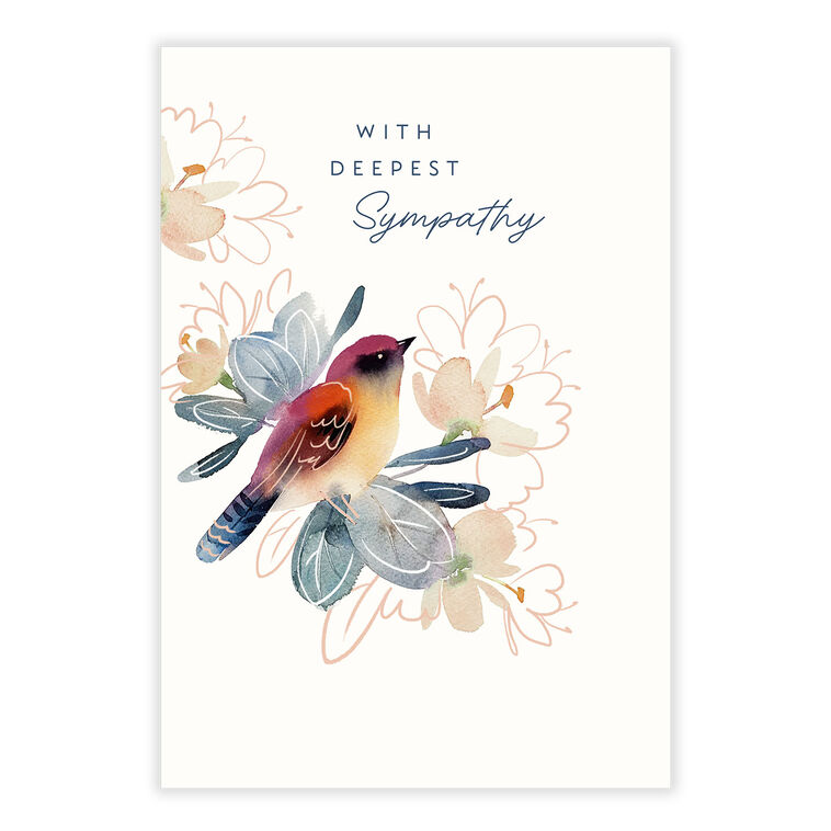 Painted Bird Flowers Personalized Sympathy Card front image number 2
