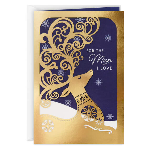 Golden Reindeer Christmas Card for the Man I Love, , large image number 1