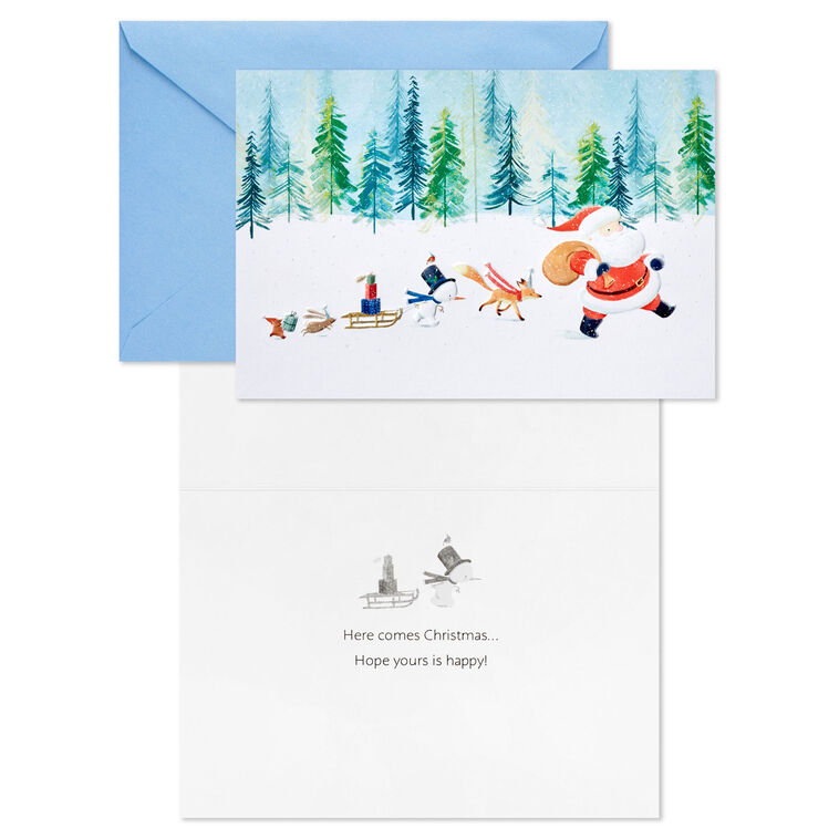 Santa Friends in Snow Boxed Christmas Cards Pack Card Front with Sentiment image number 3
