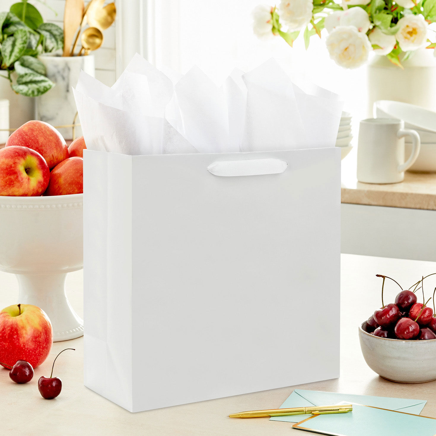 10.4" White Large Square Gift Bag, White, large image number 2