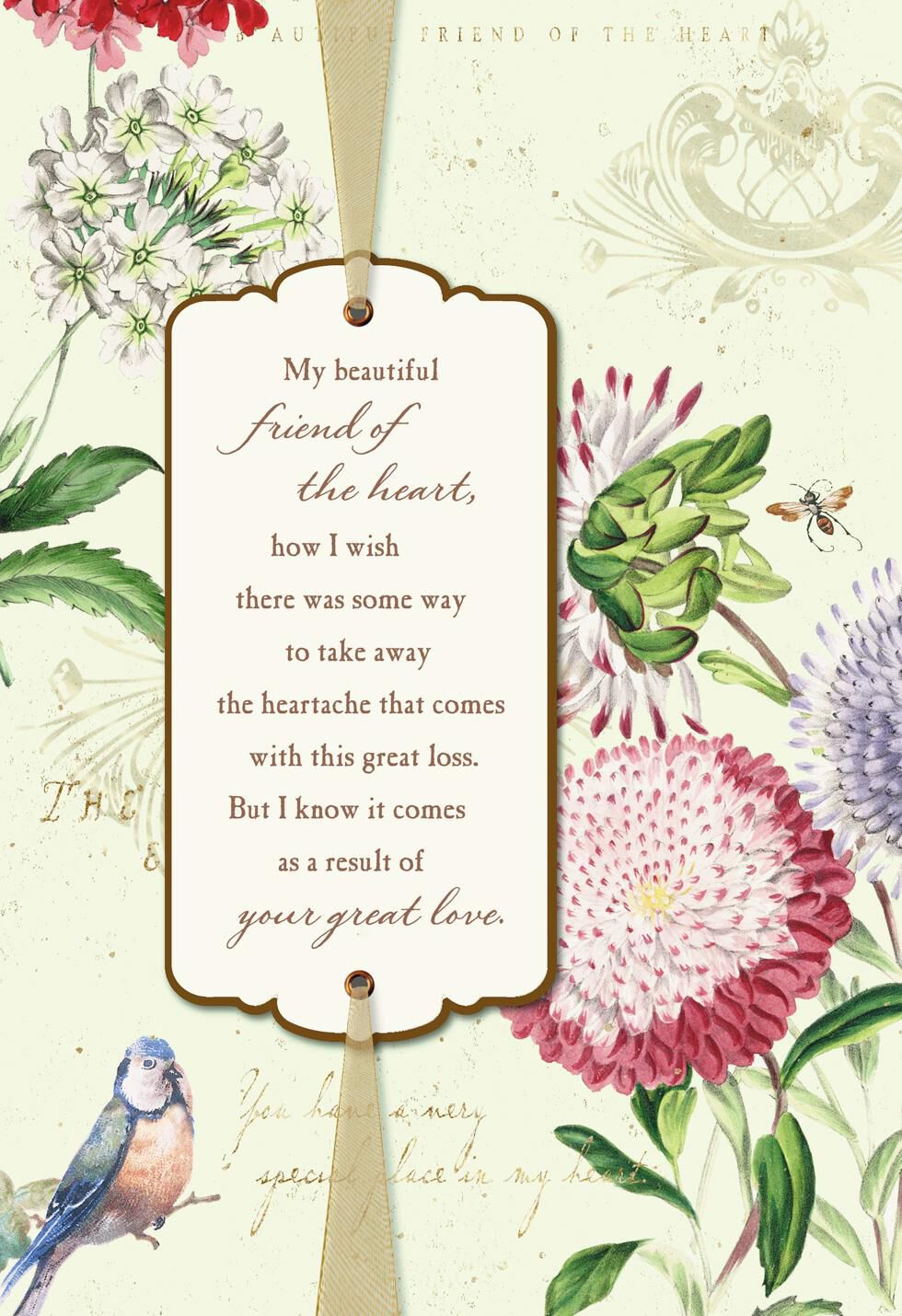 Bluebird With Flowers Religious Sympathy Card for Friend