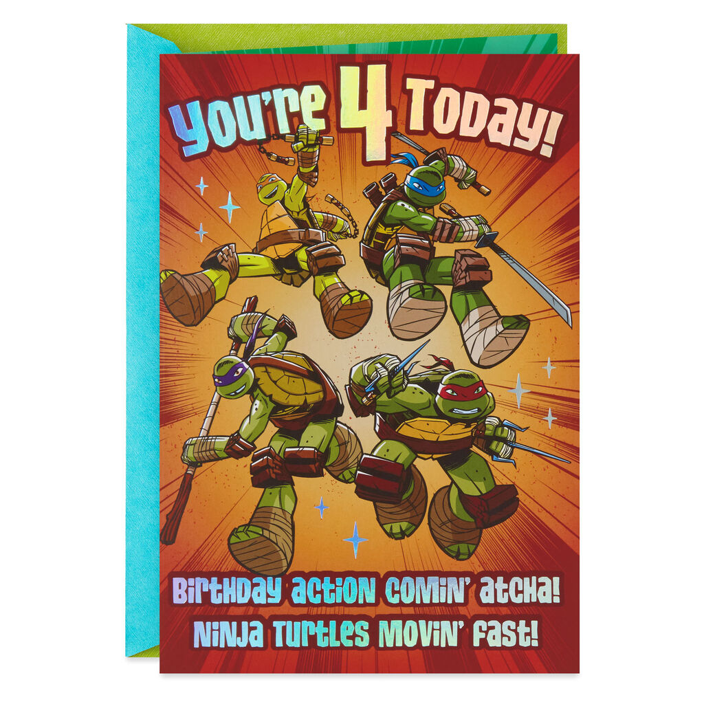 Teenage Mutant Ninja Turtles Action Comin Atcha 4th Birthday Card