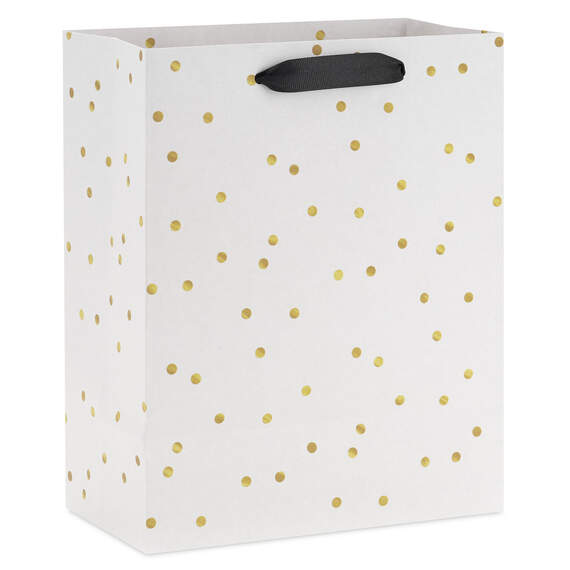 9.6" Ivory With Gold Dots Medium Gift Bag, , large image number 6
