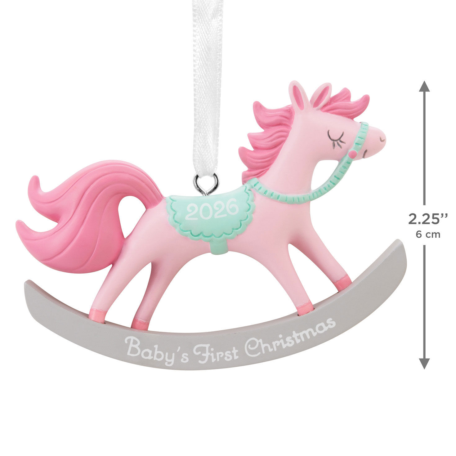 Pink Rocking Horse Christmas Ornament measurement image number 3