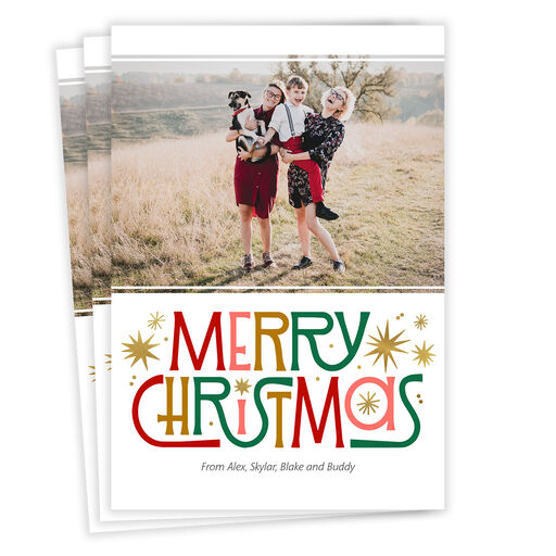 Retro-Style Merry Flat Christmas Photo Card, 